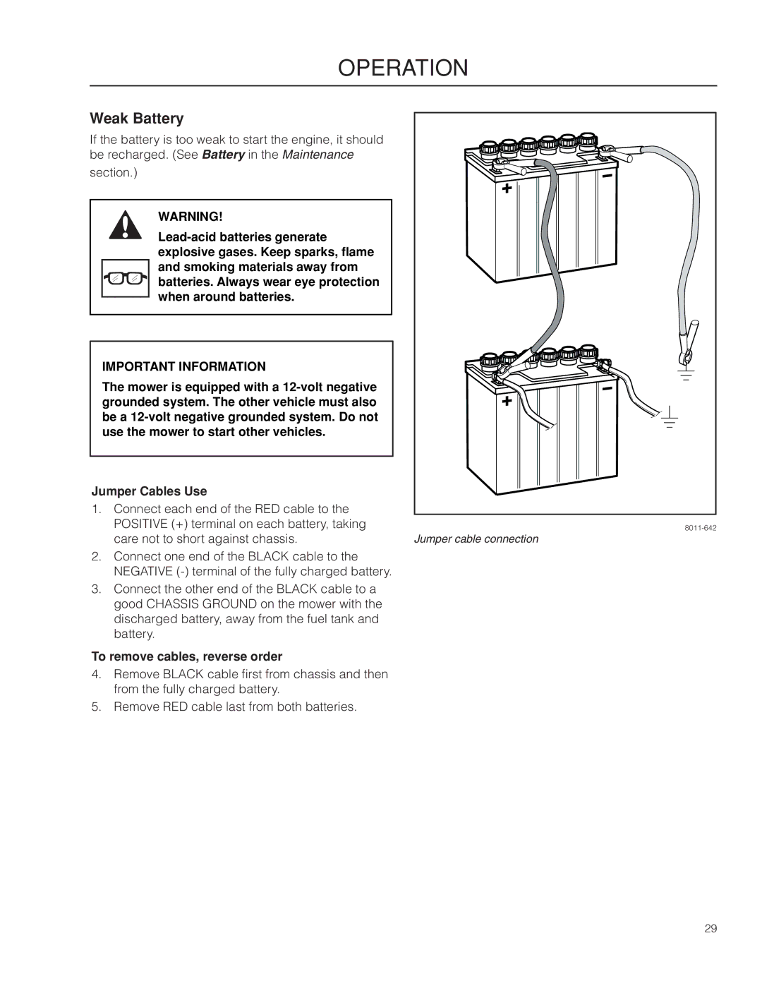 Husqvarna MZ6128/966613103 warranty Weak Battery, To remove cables, reverse order 