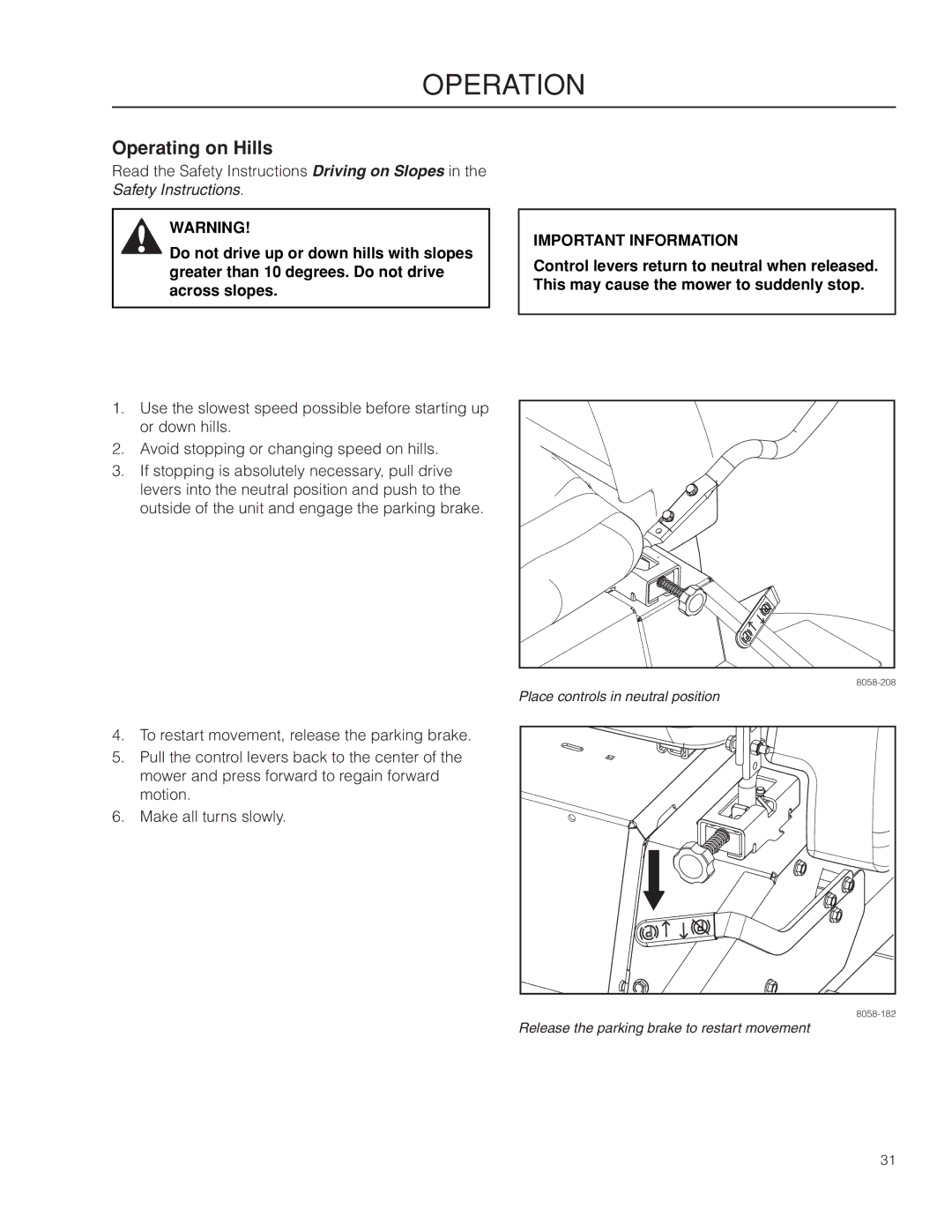 Husqvarna MZ6128/966613103 warranty Operating on Hills 