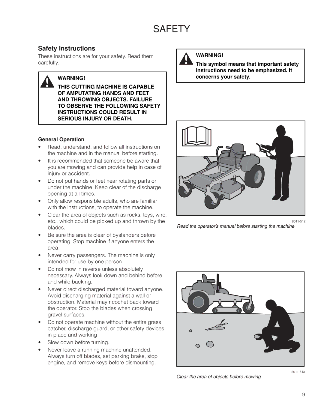 Husqvarna MZ6128/966613103 warranty Safety Instructions, General Operation 