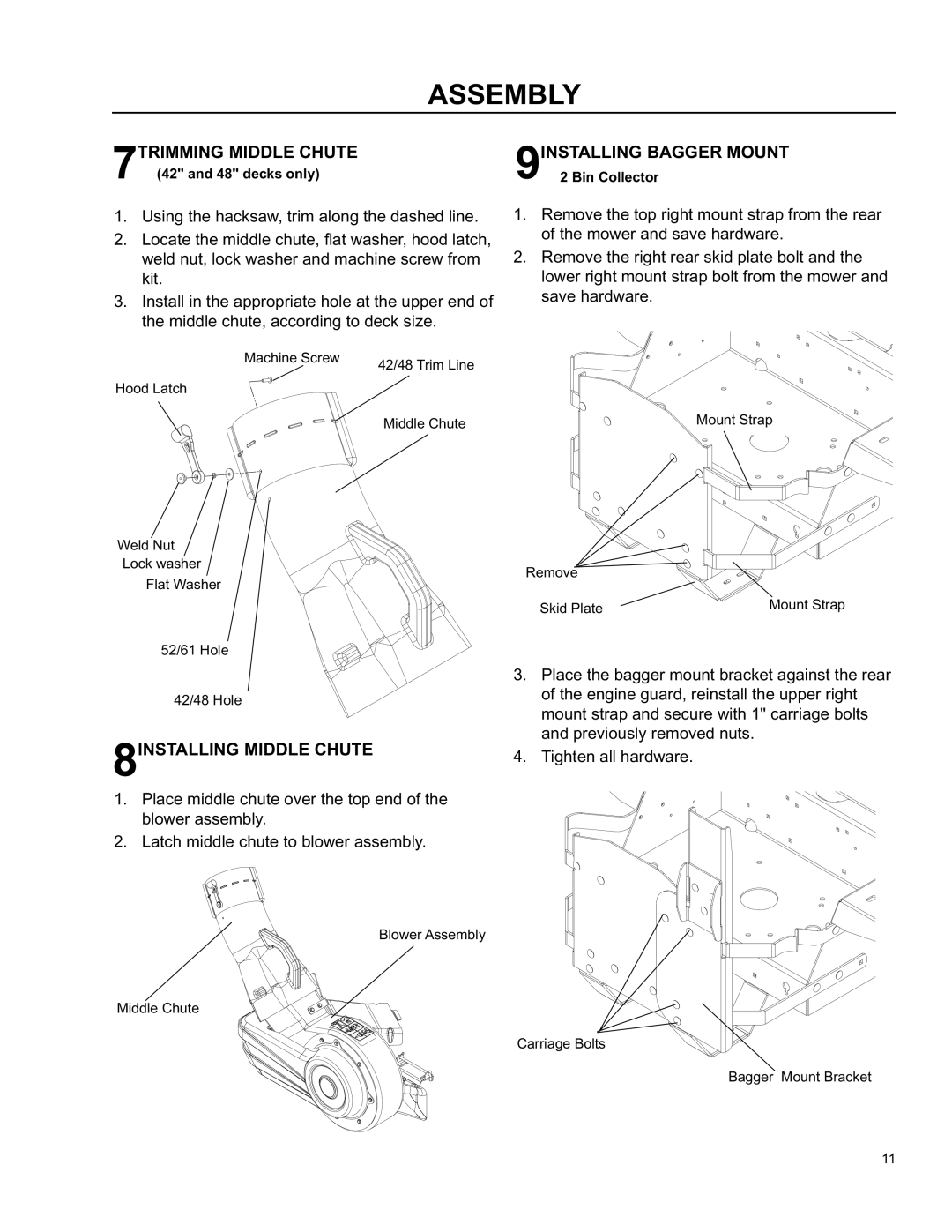 Husqvarna O0803001 manual Trimming Middle Chute, 8INSTALLING Middle Chute 