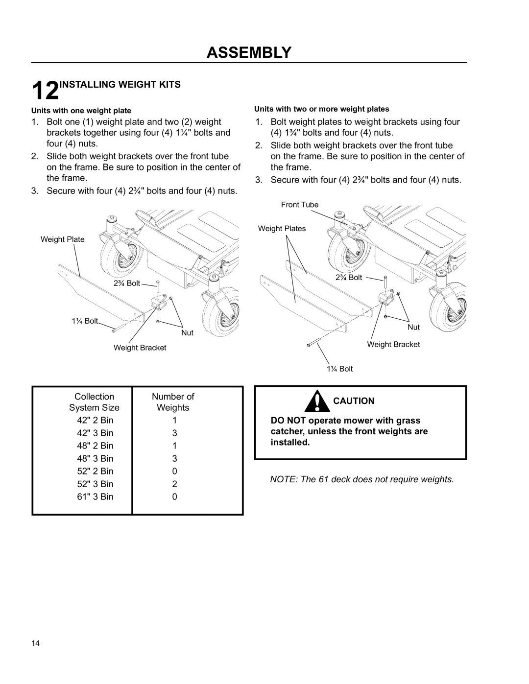 Husqvarna O0803001 manual 12INSTALLING Weight Kits 