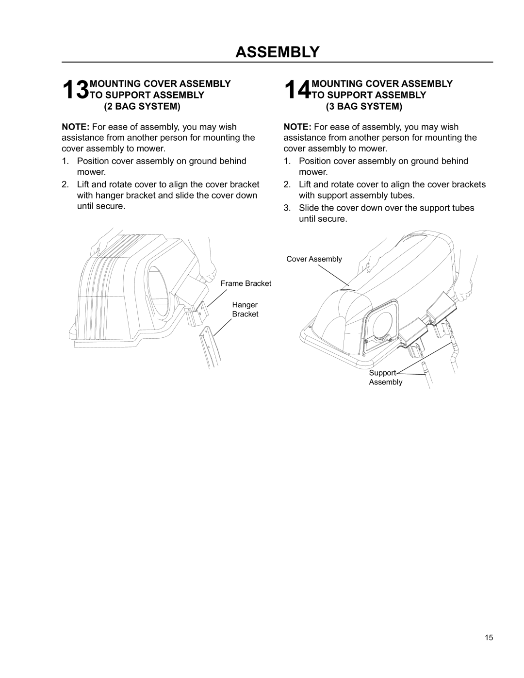 Husqvarna O0803001 manual 13MOUNTING Cover Assembly To Support Assembly BAG System 