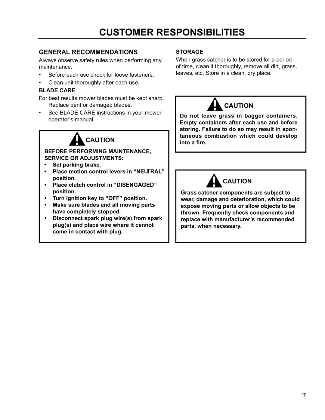 Husqvarna O0803001 manual Customer Responsibilities, General Recommendations 