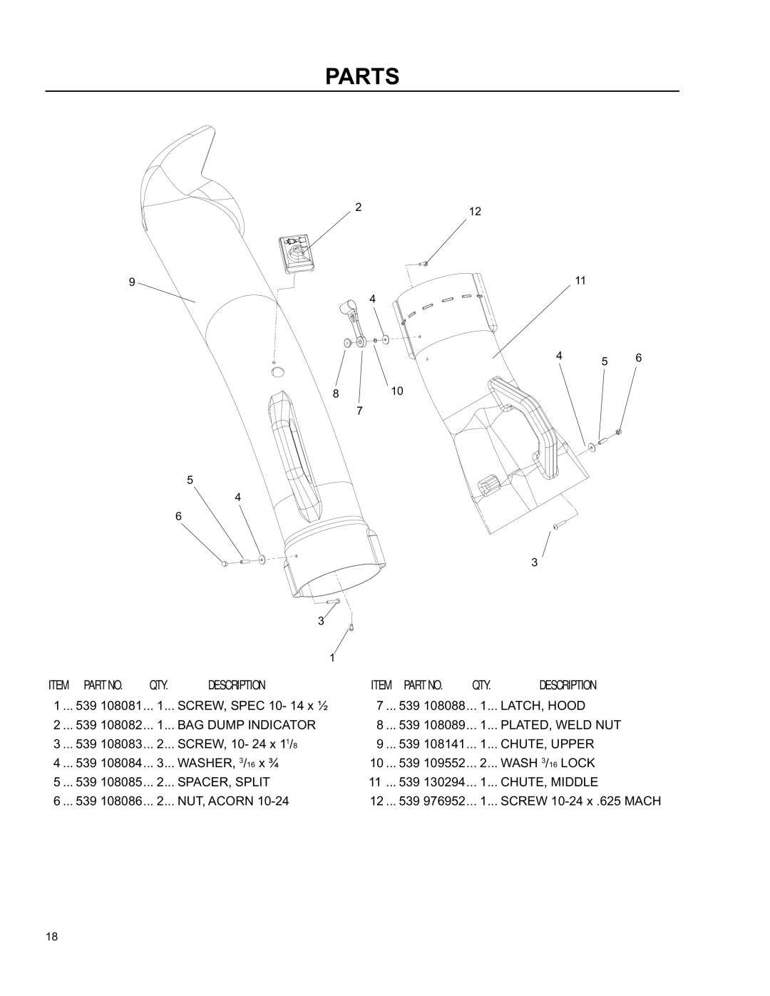 Husqvarna O0803001 manual Parts 