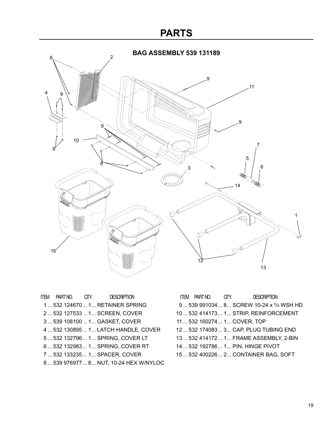 Husqvarna O0803001 manual BAG Assembly 539 