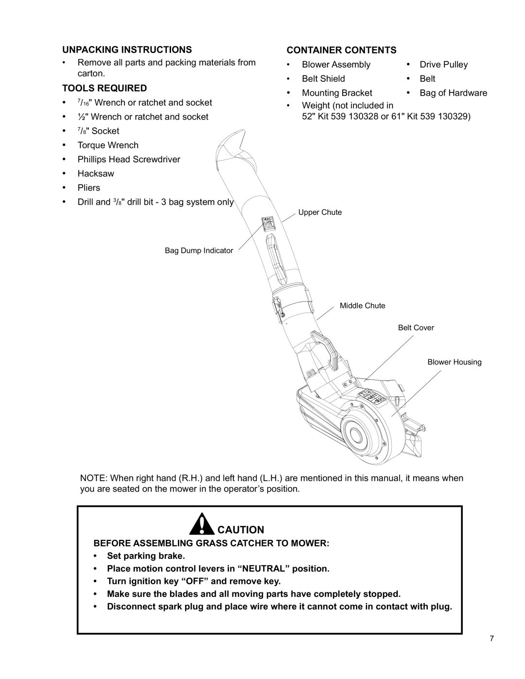 Husqvarna O0803001 manual Unpacking Instructions, Tools Required, Container Contents 