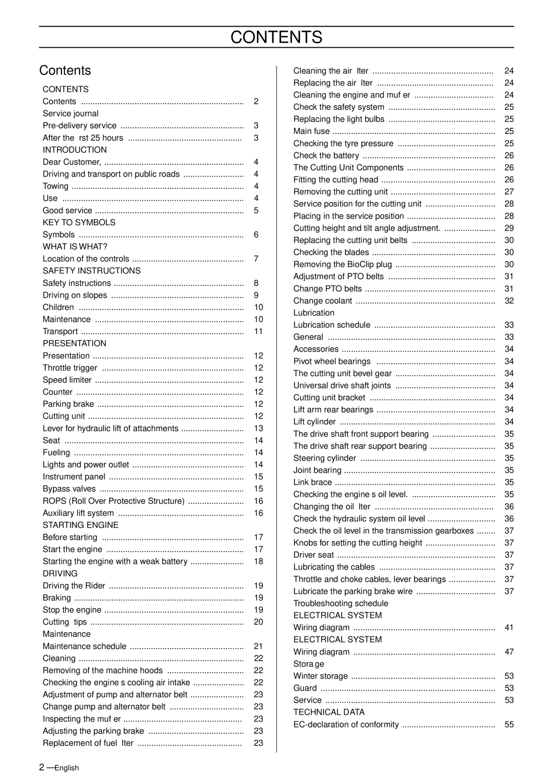 Husqvarna P 525D, P 520D manual Contents 