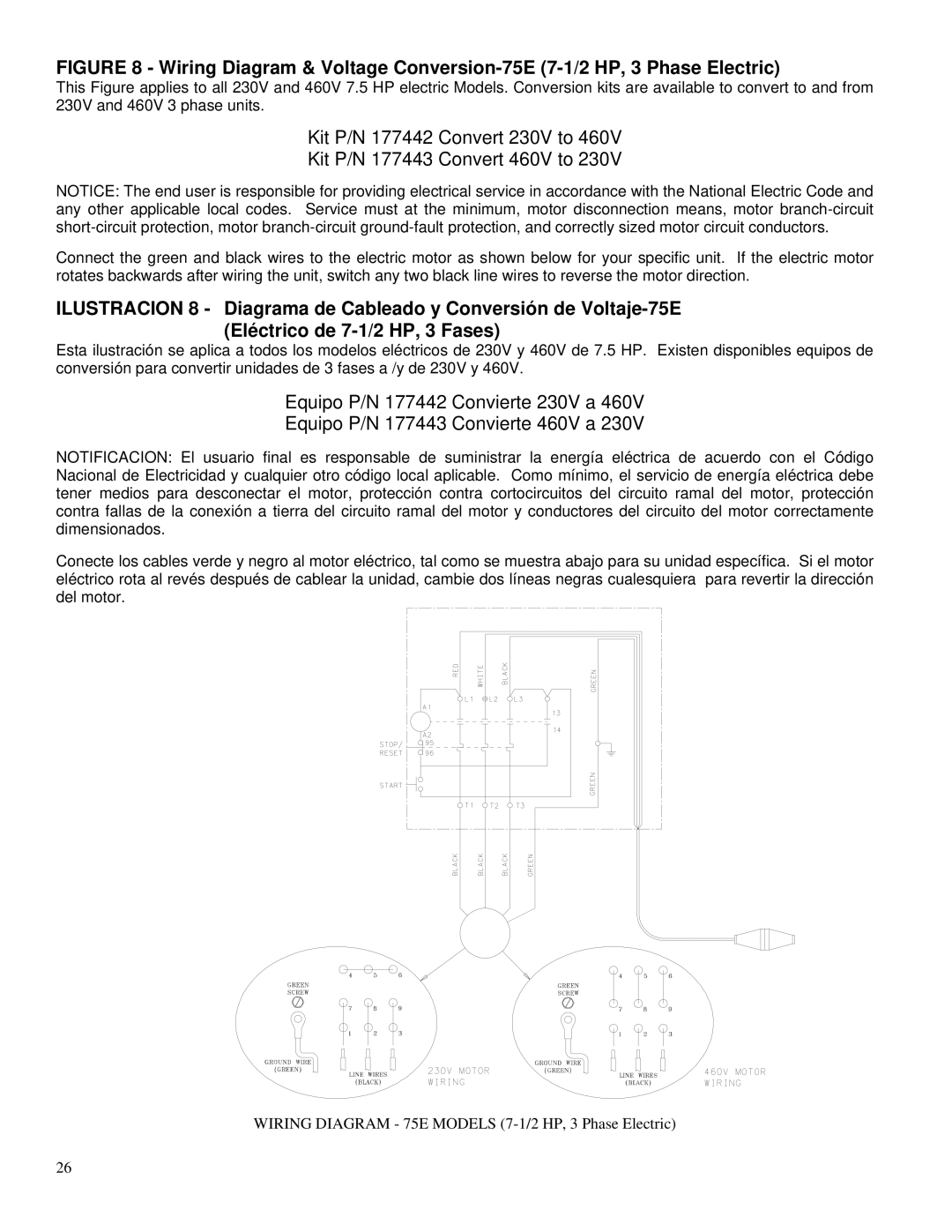 Husqvarna PAC IV-14KCR, PAC IV-8KM, PAC IV-20H, PAC IV-9W, PAC IV-18H Wiring Diagram 75E Models 7-1/2 HP, 3 Phase Electric 