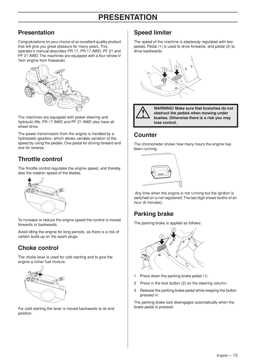 Husqvarna PR 17 AWD, PF 21 AWD manual Presentation 