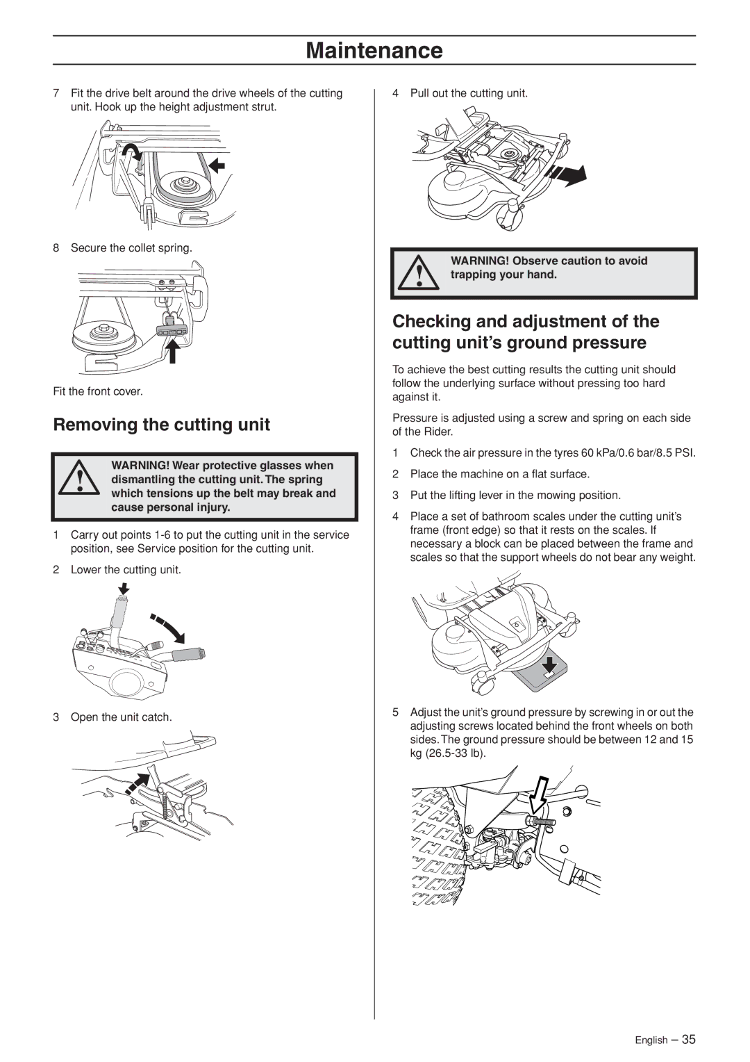 Husqvarna PF 21 AWD, PR 17 AWD manual Removing the cutting unit 