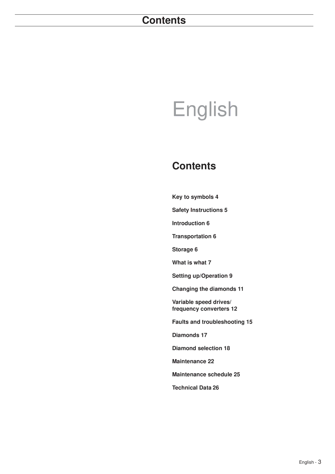 Husqvarna PG530 manuel dutilisation English, Contents 