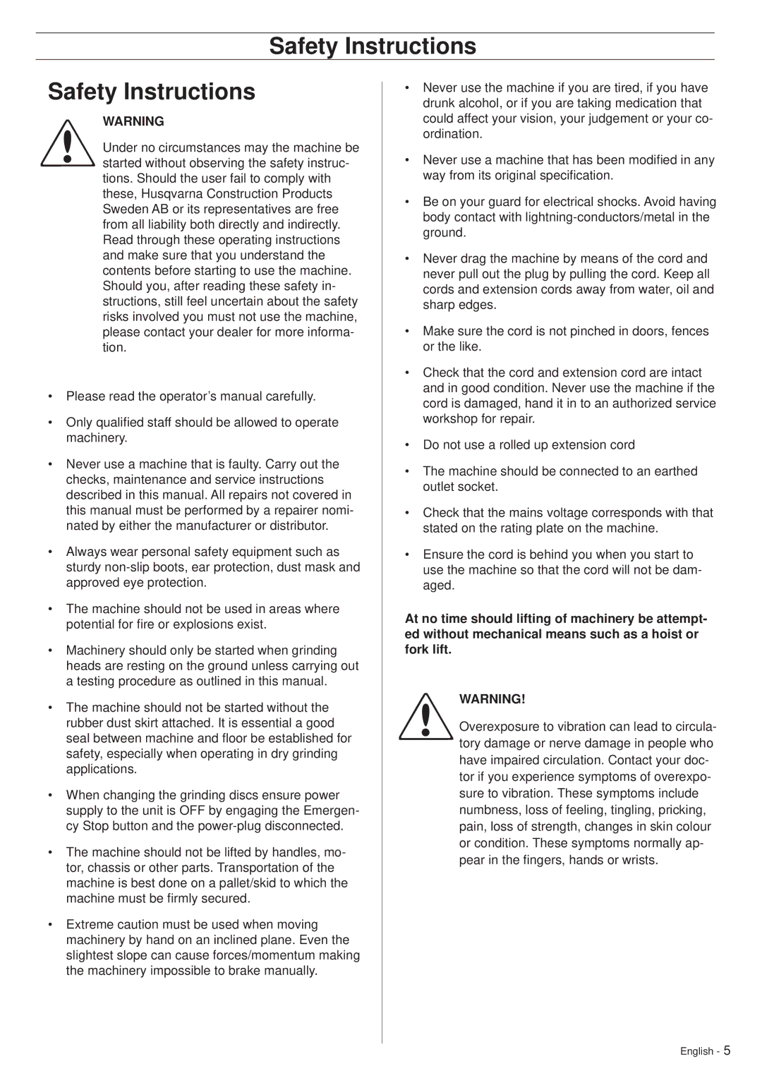 Husqvarna PG530 manuel dutilisation Safety Instructions 