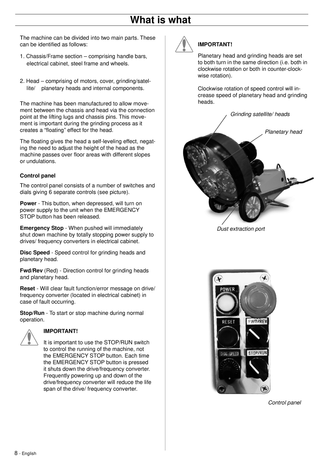 Husqvarna PG530 manuel dutilisation Control panel 