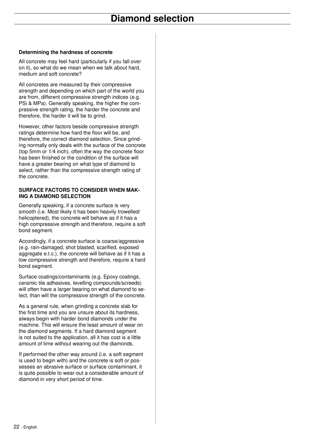 Husqvarna PG820, PG680 manuel dutilisation Determining the hardness of concrete 