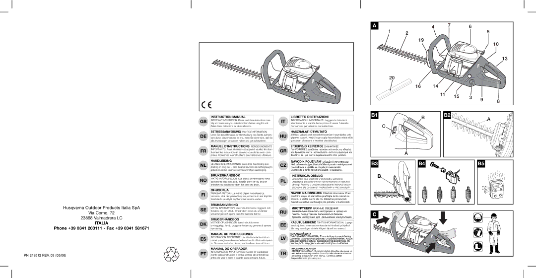 Husqvarna PN 249512 instruction manual Italia 