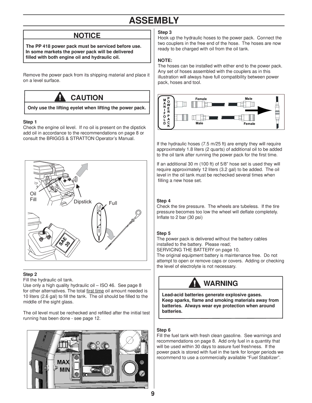 Husqvarna PP 418 manuel dutilisation Assembly, Only use the lifting eyelet when lifting the power pack Step 