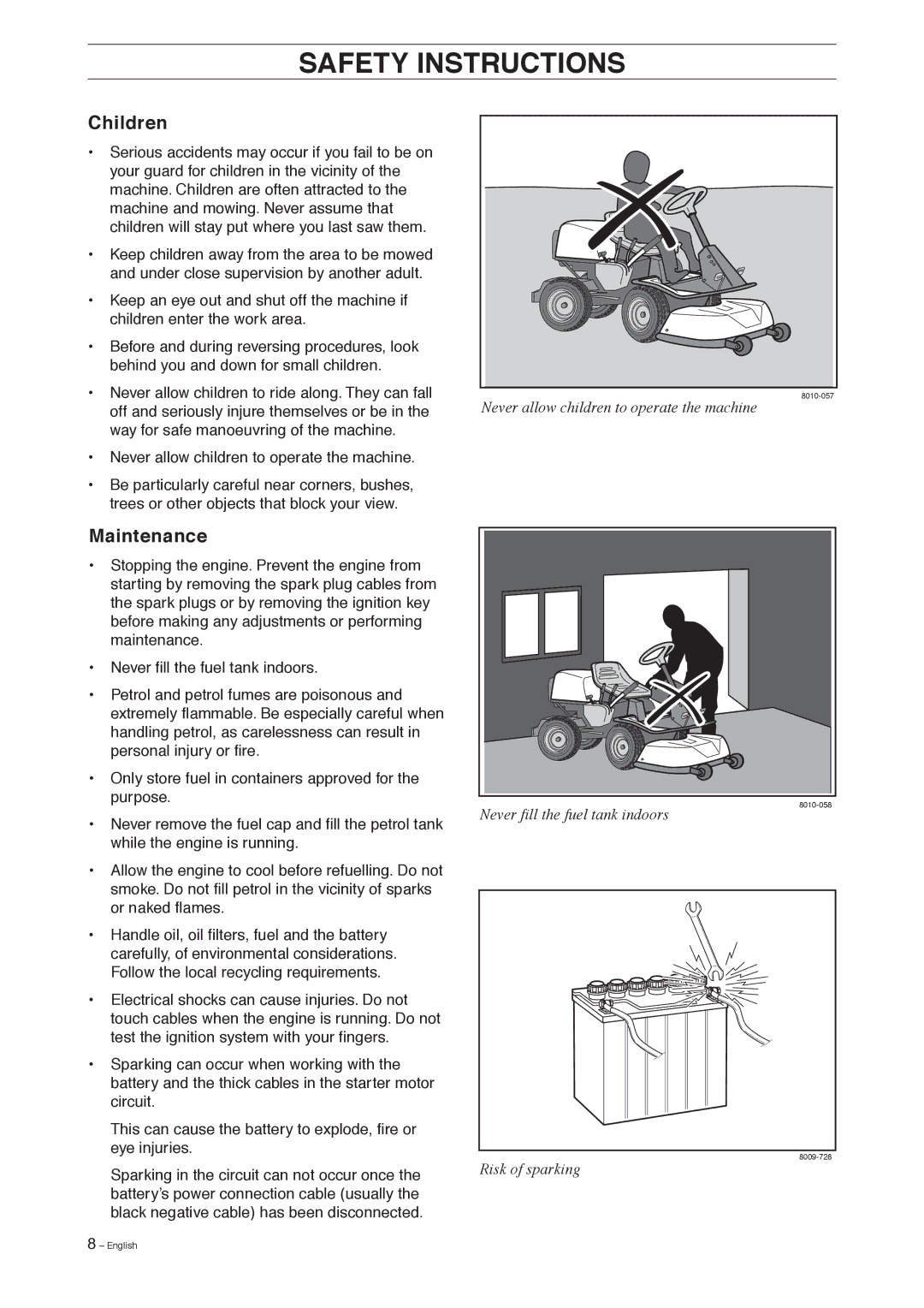 Husqvarna Pro 18 AWD manual Children, Maintenance 