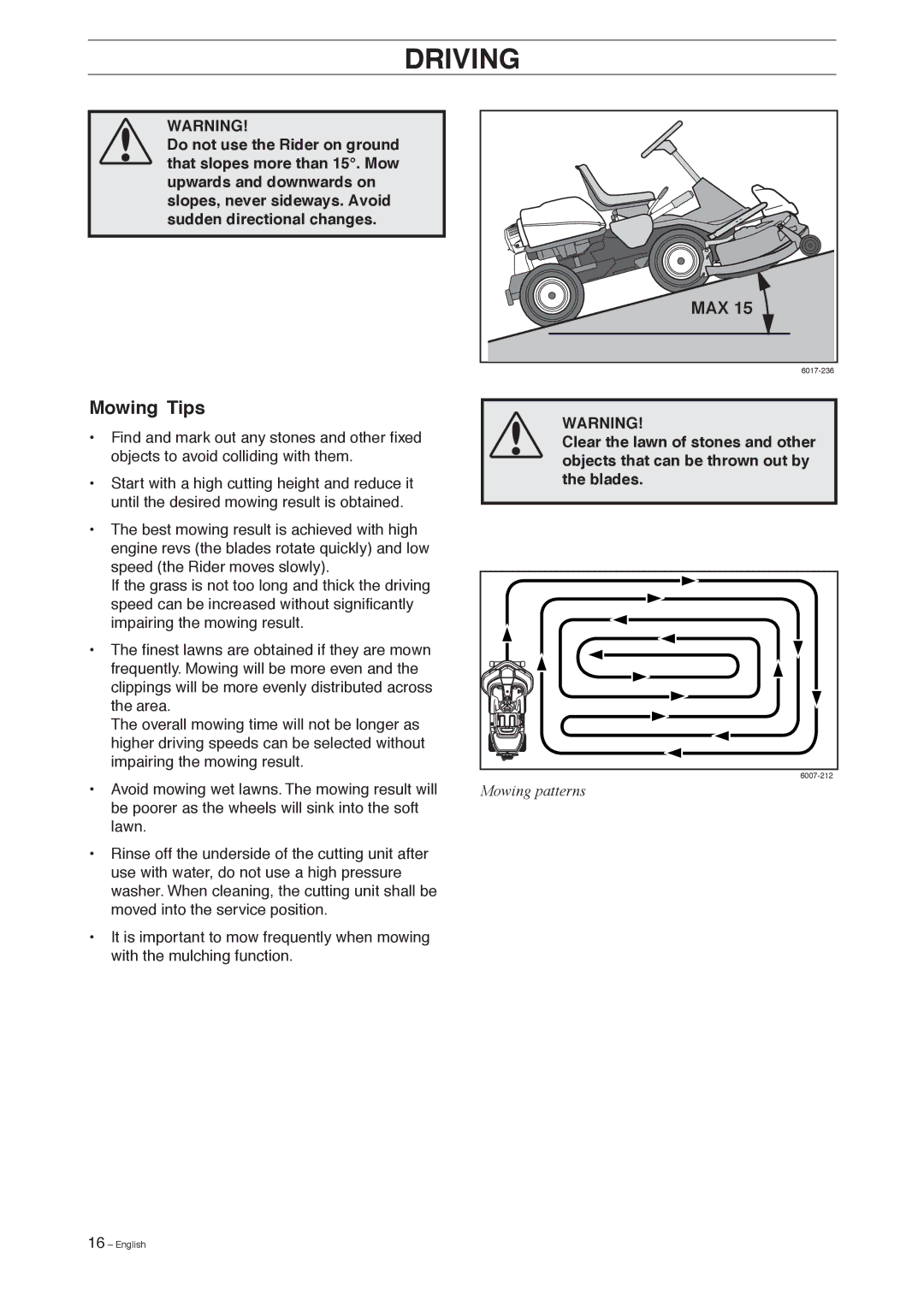 Husqvarna Pro 18 AWD manual Driving, Mowing Tips 