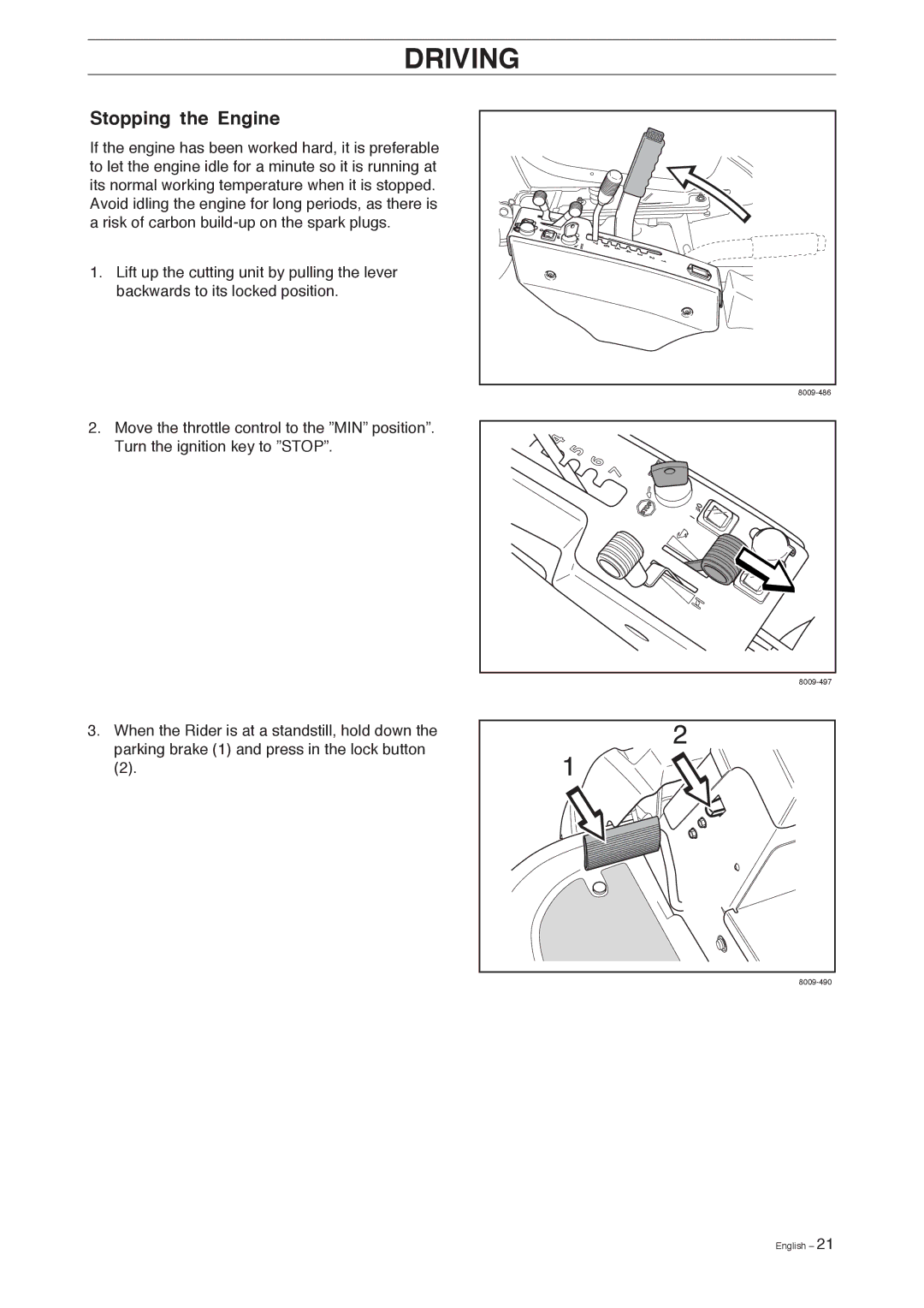 Husqvarna Pro 18 AWD manual Stopping the Engine 