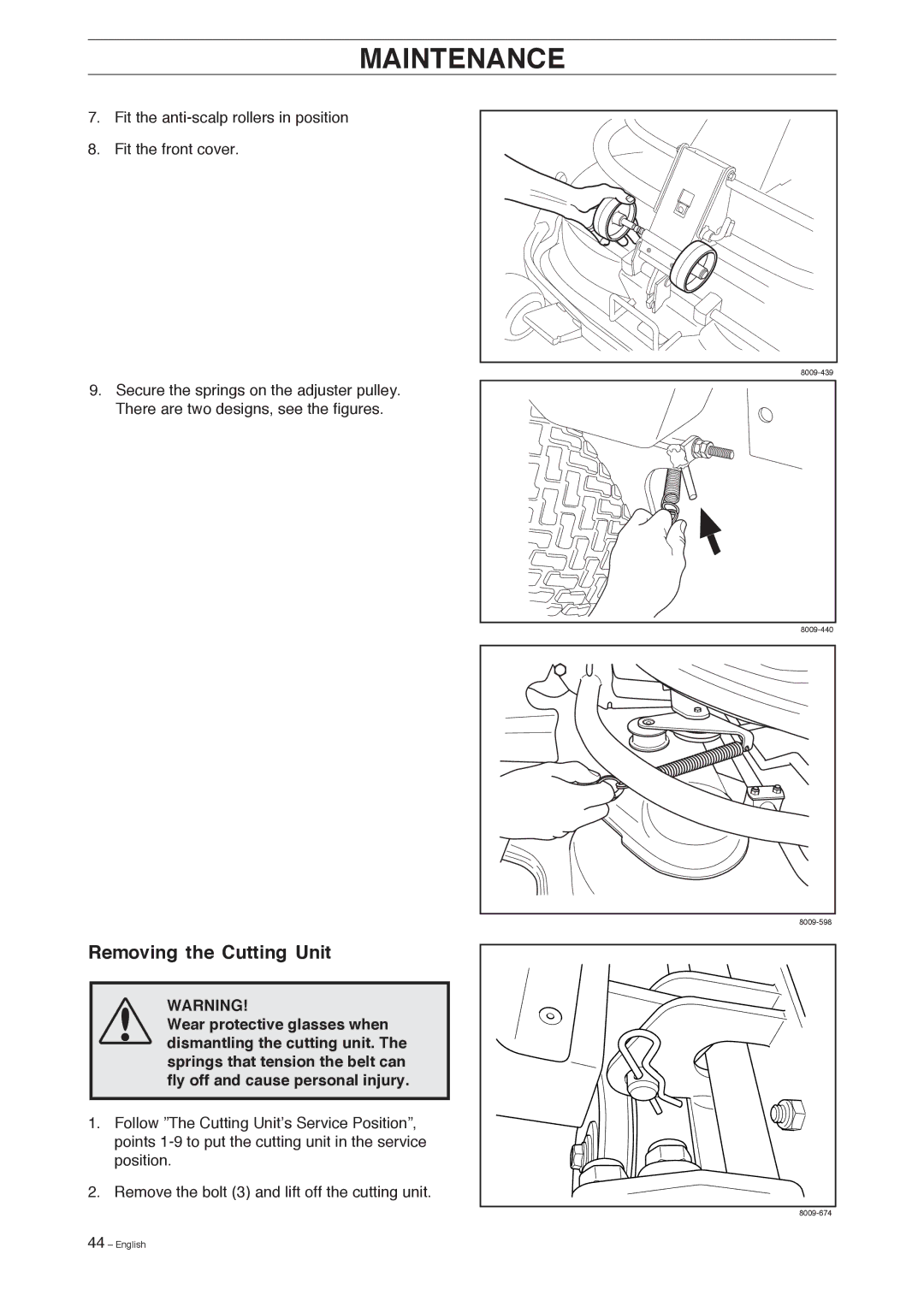 Husqvarna Pro 18 AWD manual Removing the Cutting Unit 