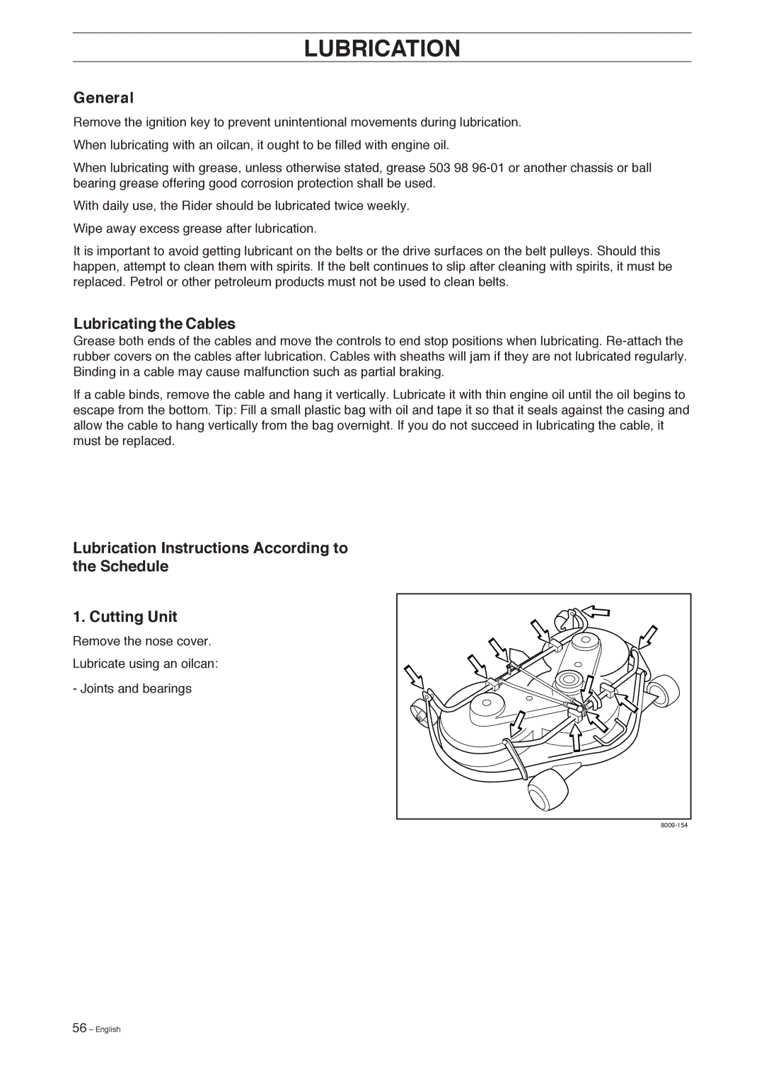 Husqvarna Pro 18 AWD manual General, Lubricating the Cables 