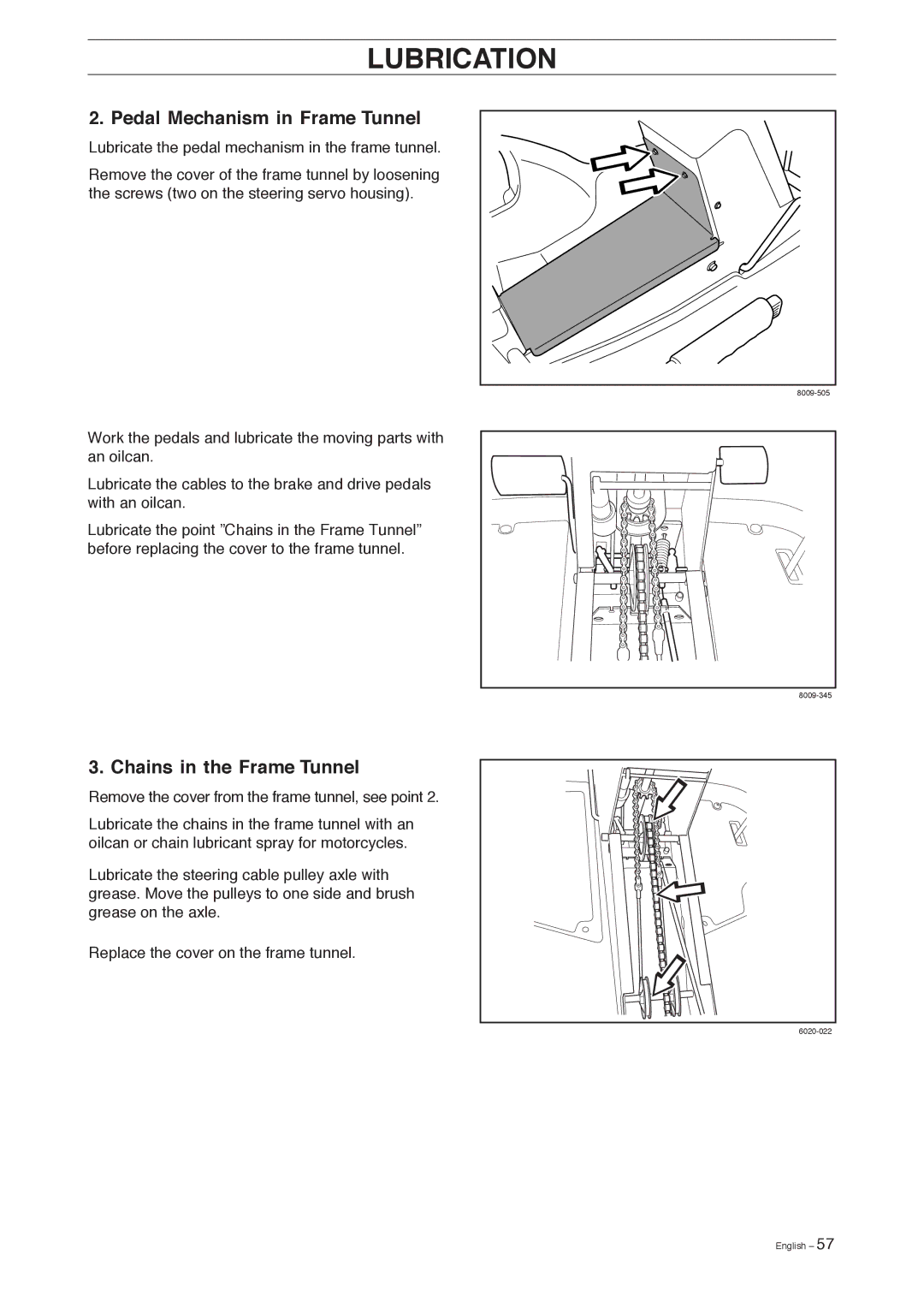 Husqvarna Pro 18 AWD manual Pedal Mechanism in Frame Tunnel, Chains in the Frame Tunnel 