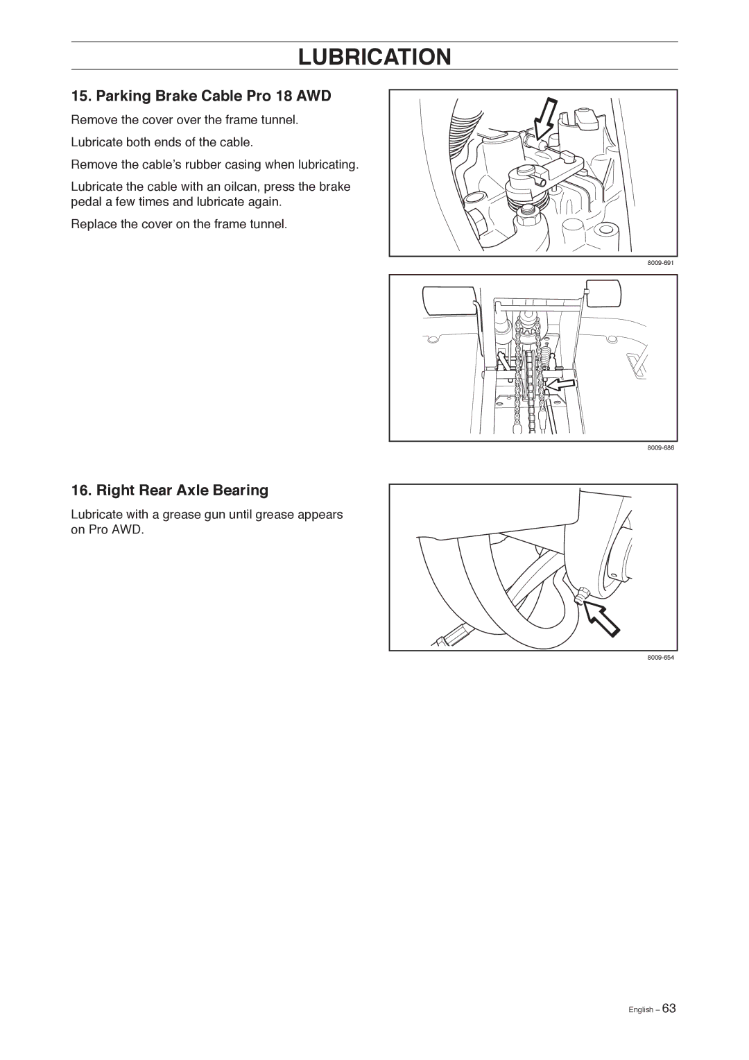 Husqvarna manual Parking Brake Cable Pro 18 AWD, Right Rear Axle Bearing 