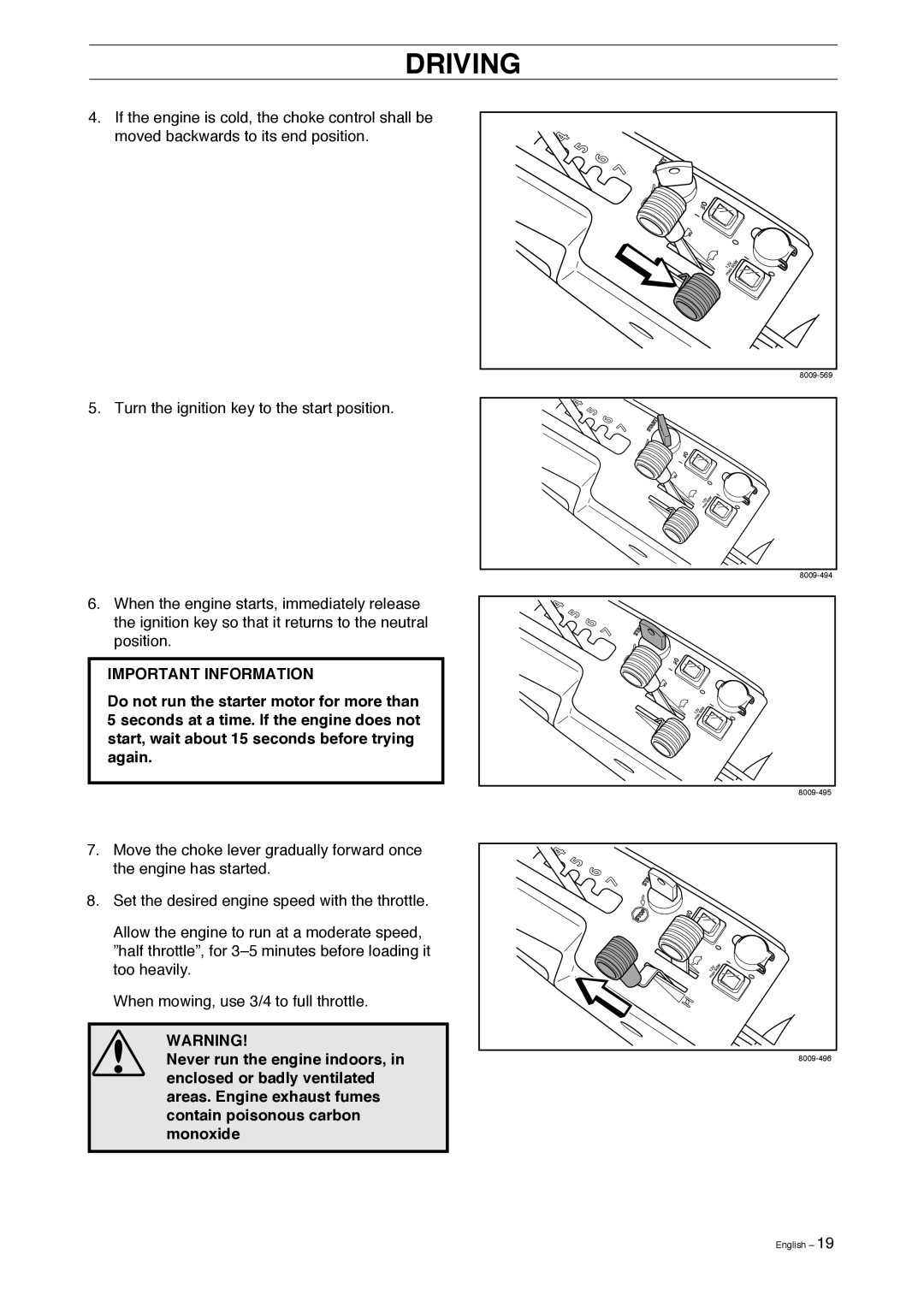 Husqvarna Pro 18 AWD manual Driving, Important Information 