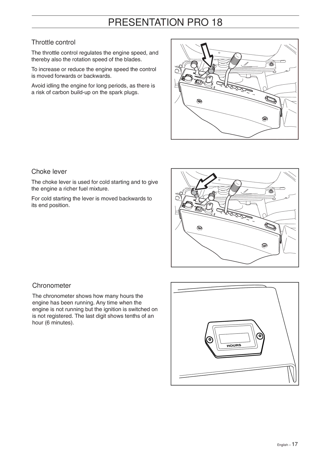 Husqvarna Pro 18 manual Throttle control 