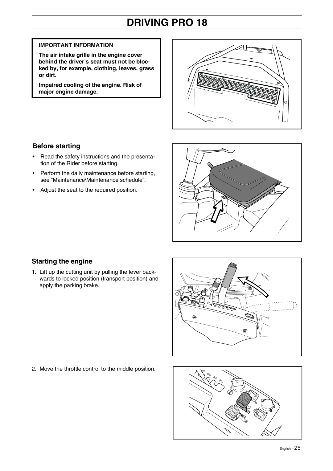 Husqvarna Pro 18 manual Before starting 