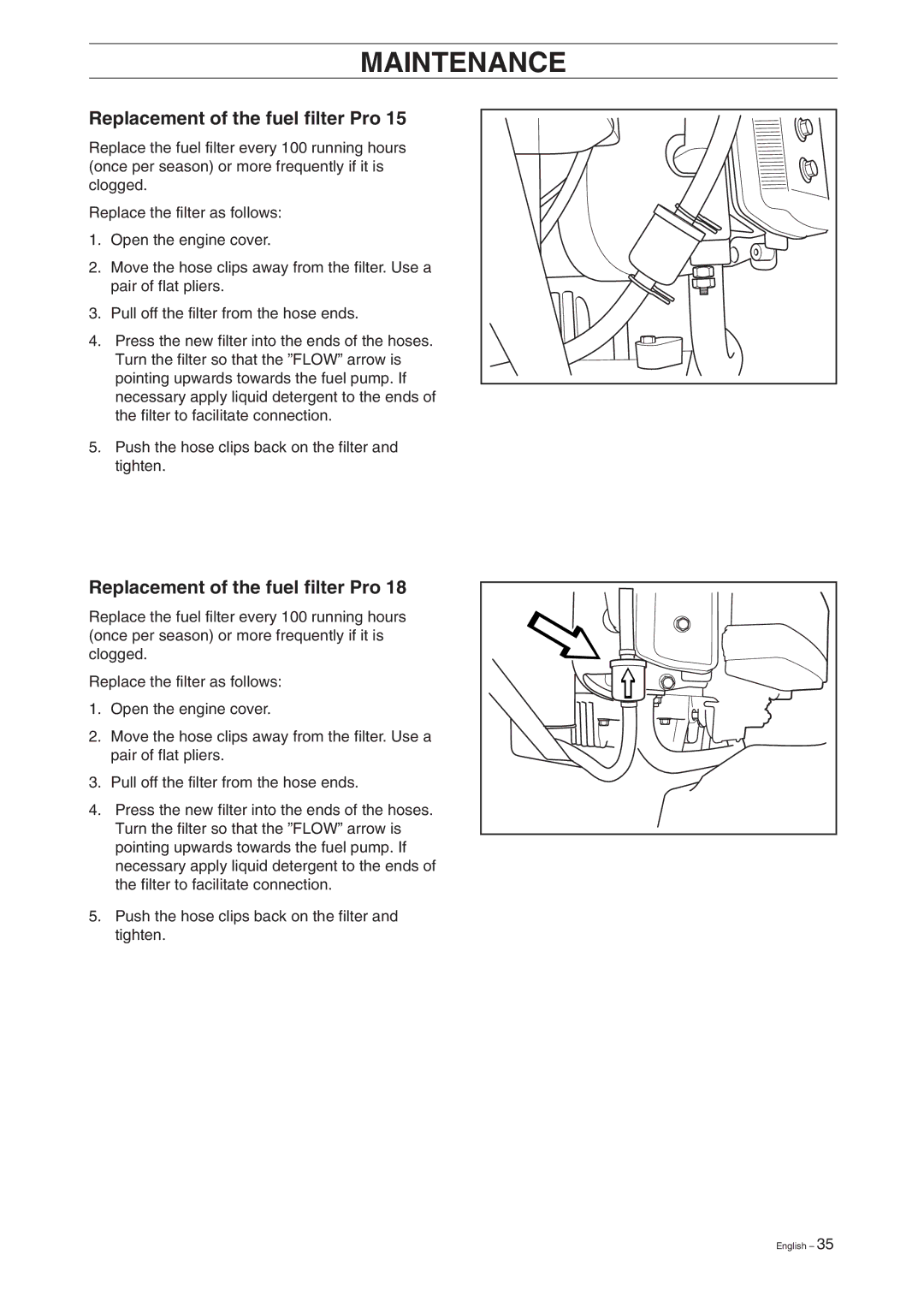 Husqvarna Pro 18 manual Replacement of the fuel filter Pro 