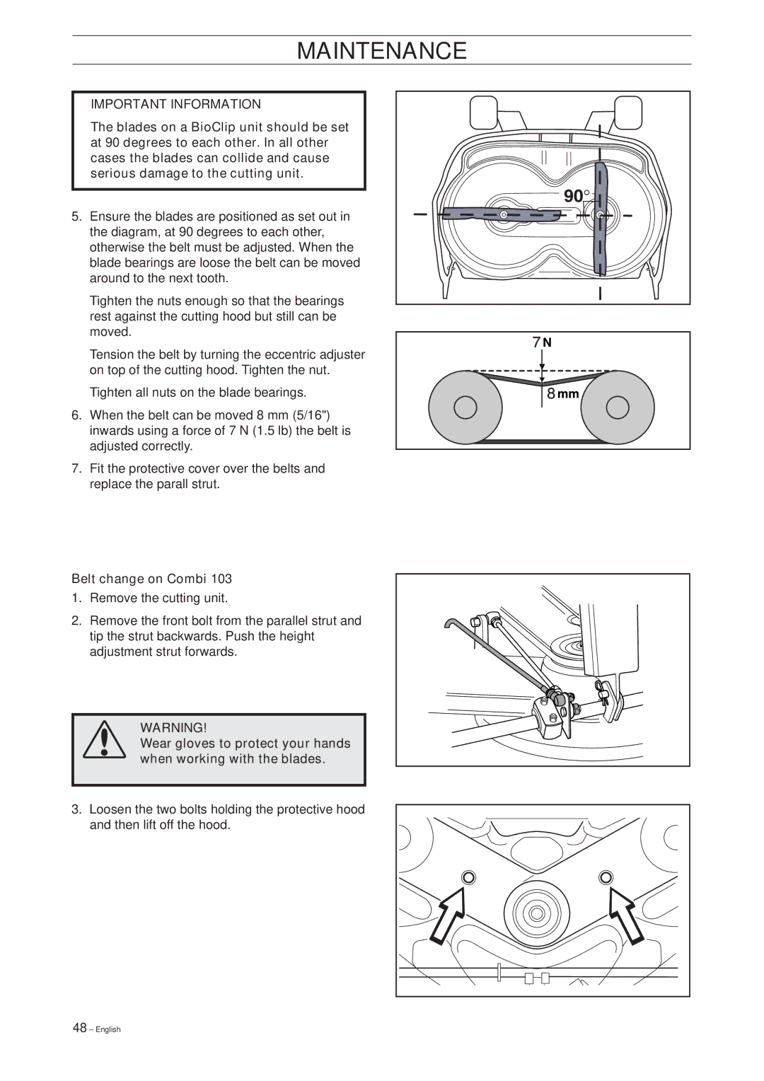 Husqvarna Pro 18 manual Belt change on Combi 