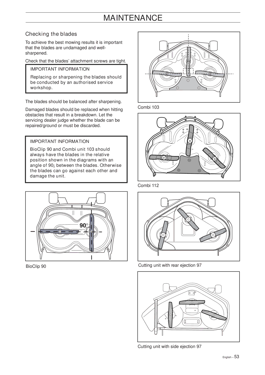 Husqvarna Pro 18 manual Checking the blades 