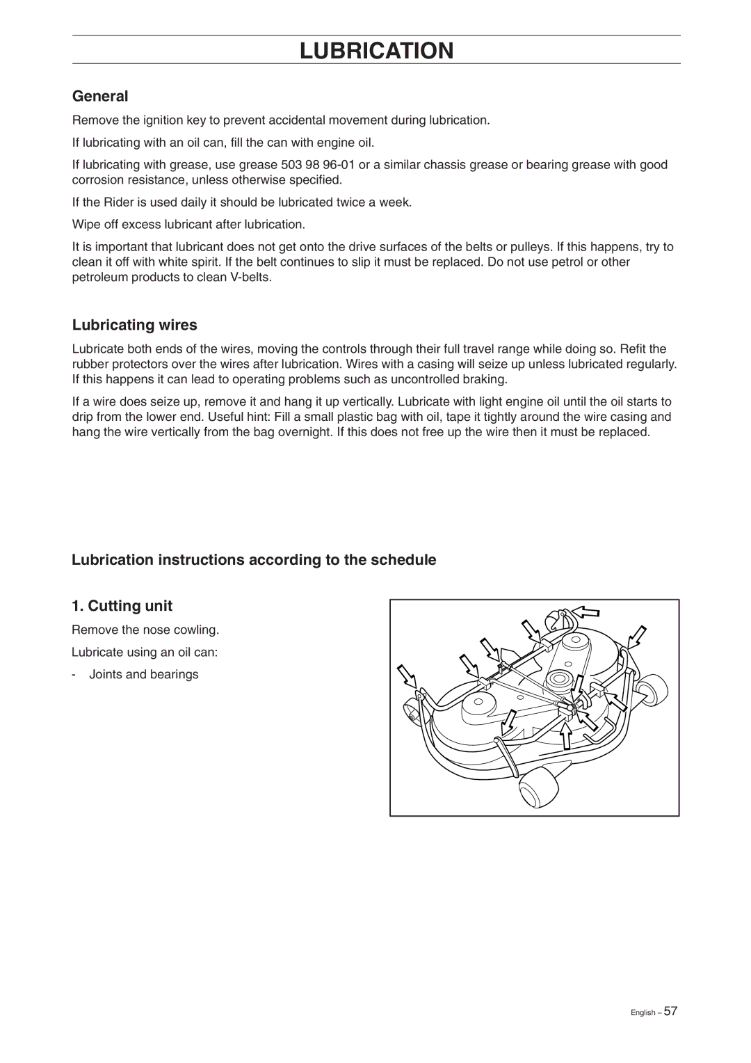 Husqvarna Pro 18 manual General, Lubricating wires 