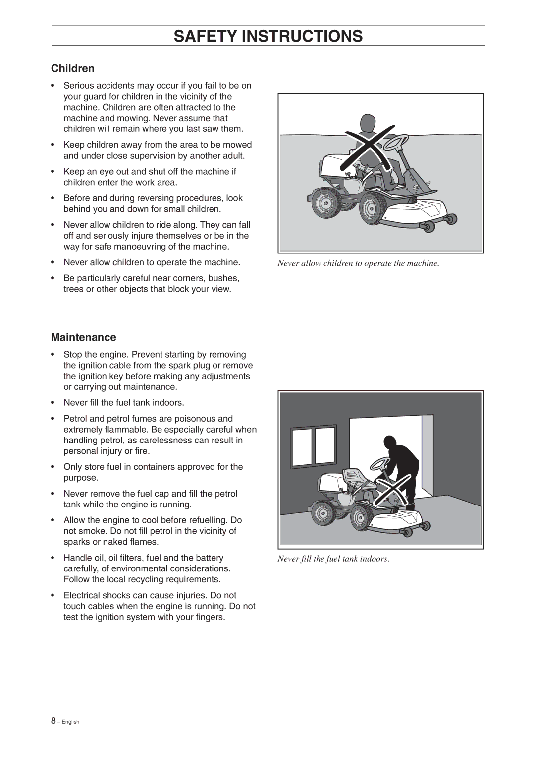 Husqvarna Pro 18 manual Children, Maintenance 