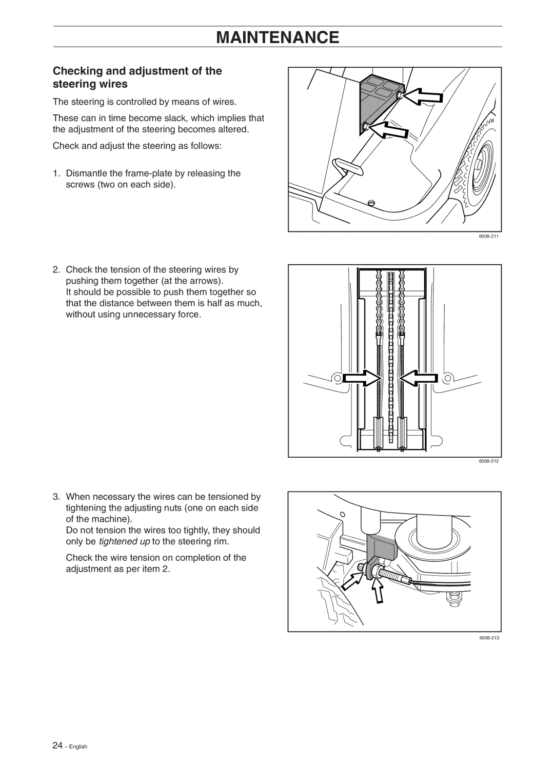 Husqvarna ProFlex 18 manual Checking and adjustment of the steering wires 