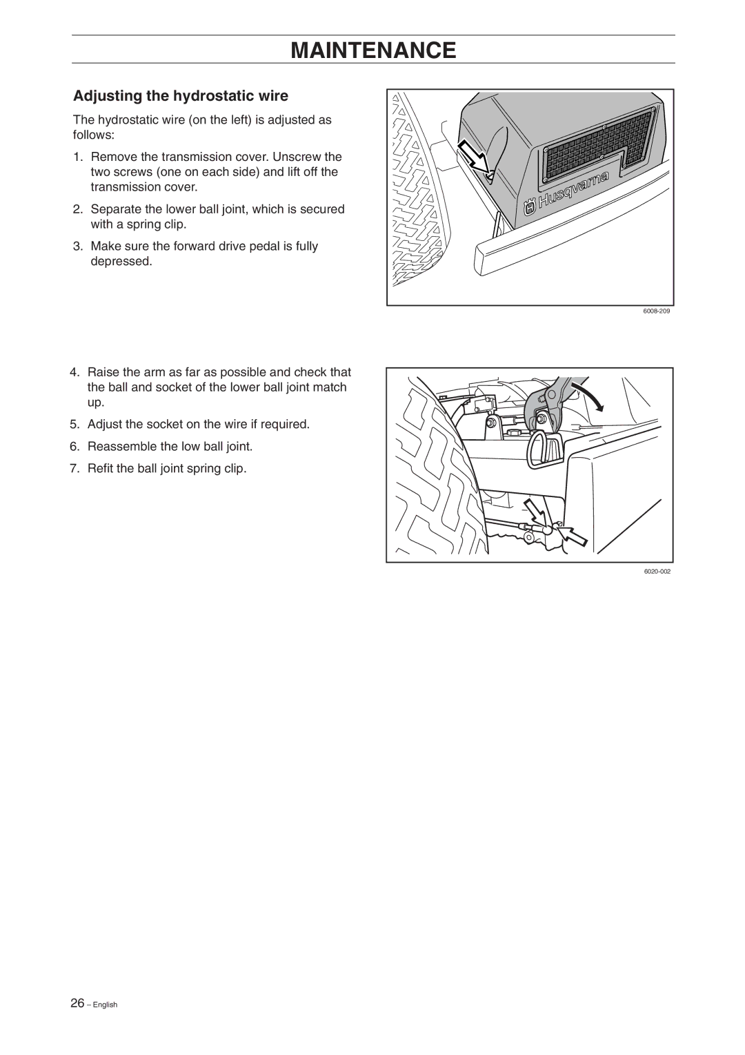 Husqvarna ProFlex 18 manual Adjusting the hydrostatic wire 