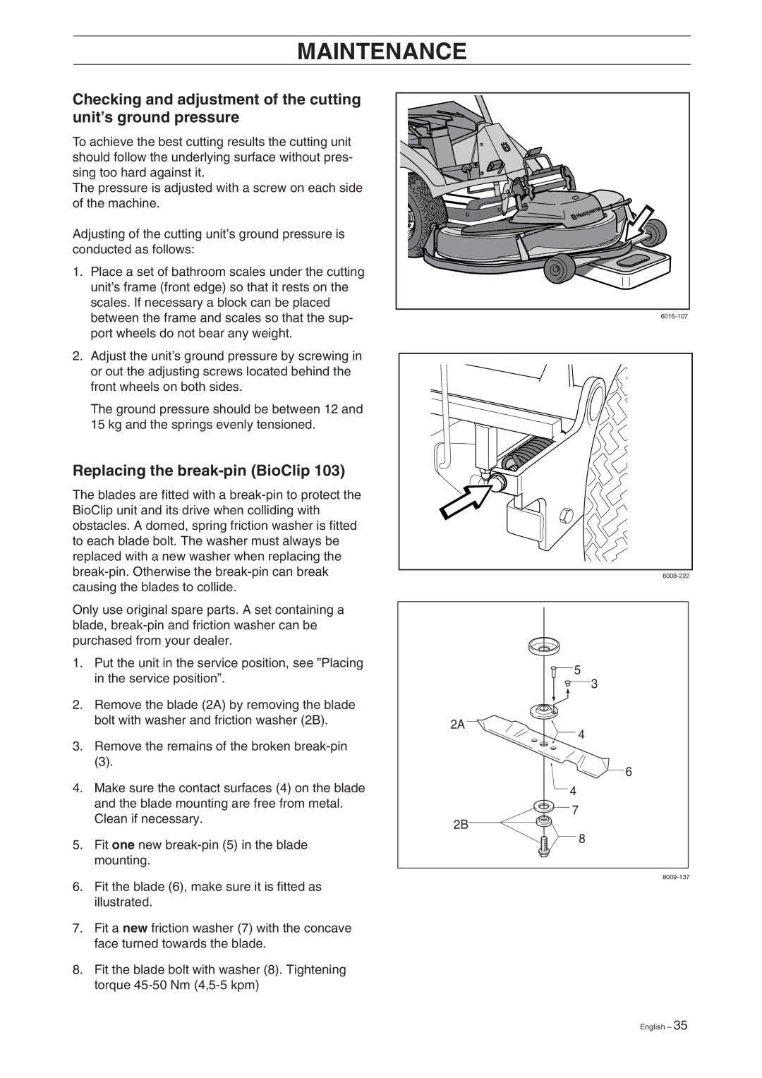 Husqvarna ProFlex 18 manual Replacing the break-pin BioClip 