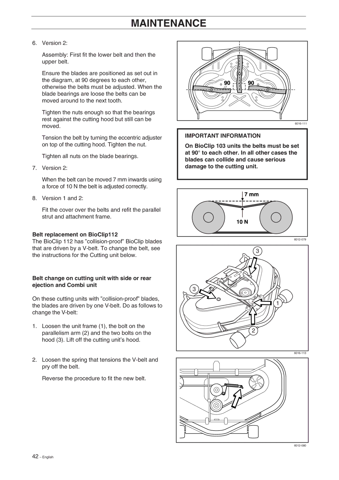 Husqvarna ProFlex 18 manual Belt replacement on BioClip112 