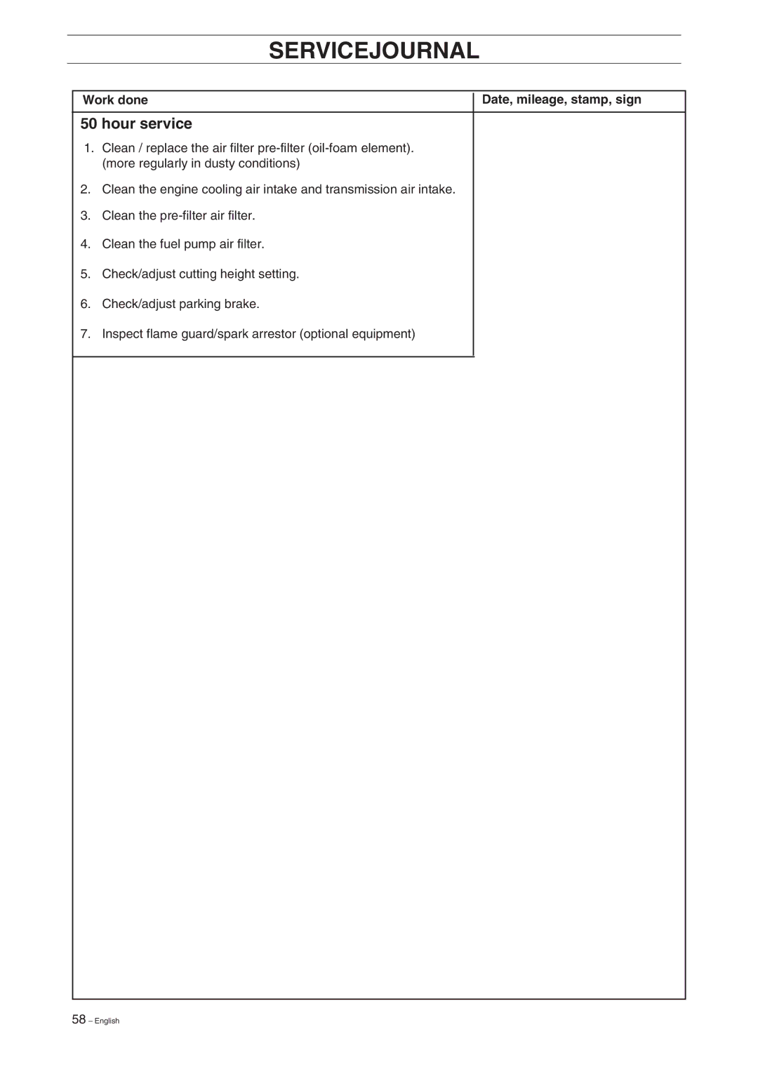 Husqvarna ProFlex 18 manual Servicejournal 