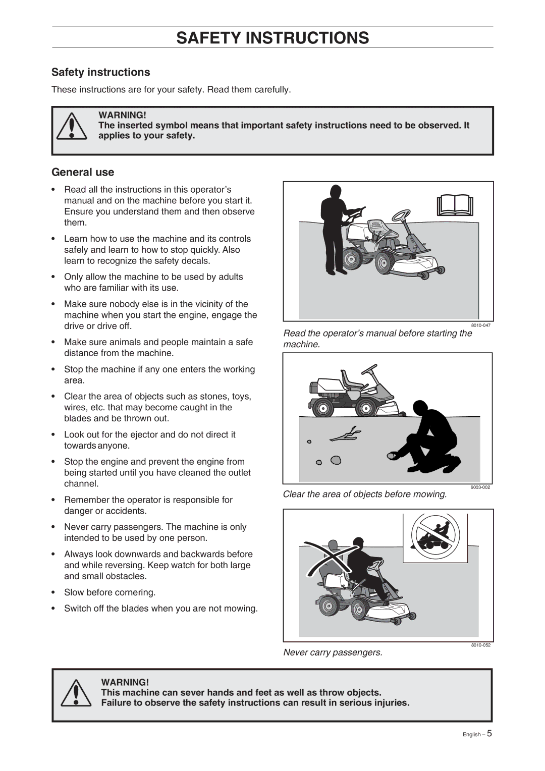 Husqvarna ProFlex 18 manual Safety instructions, General use 