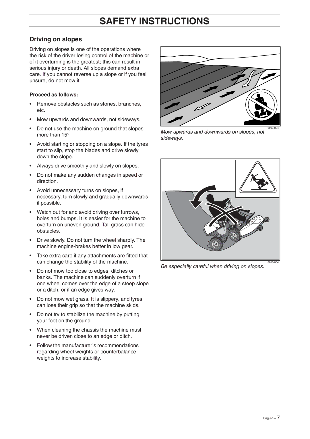 Husqvarna ProFlex 18 manual Driving on slopes, Proceed as follows 