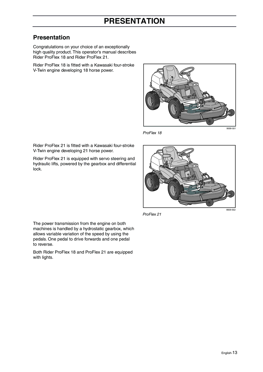 Husqvarna ProFlex 21 manual Presentation 