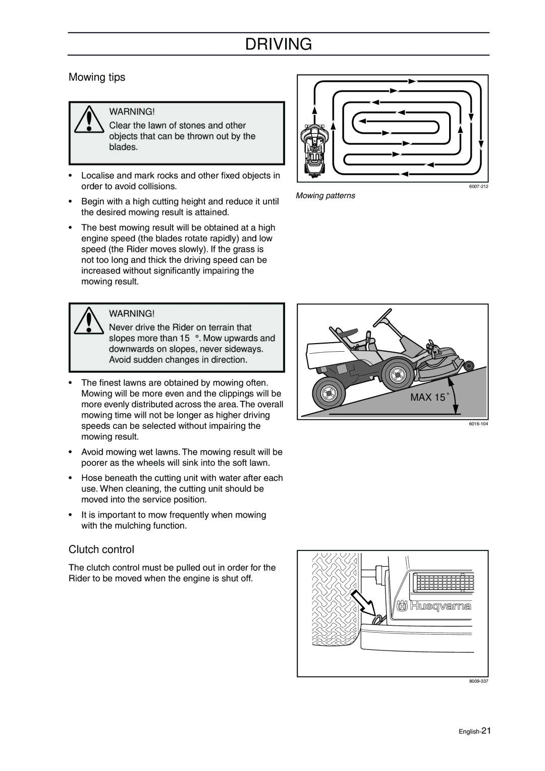 Husqvarna ProFlex 21 manual Driving, Mowing tips 