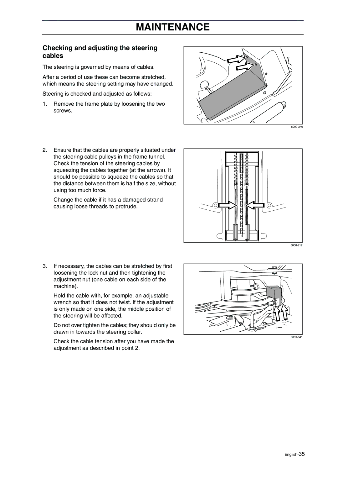 Husqvarna ProFlex 21 manual Checking and adjusting the steering cables 