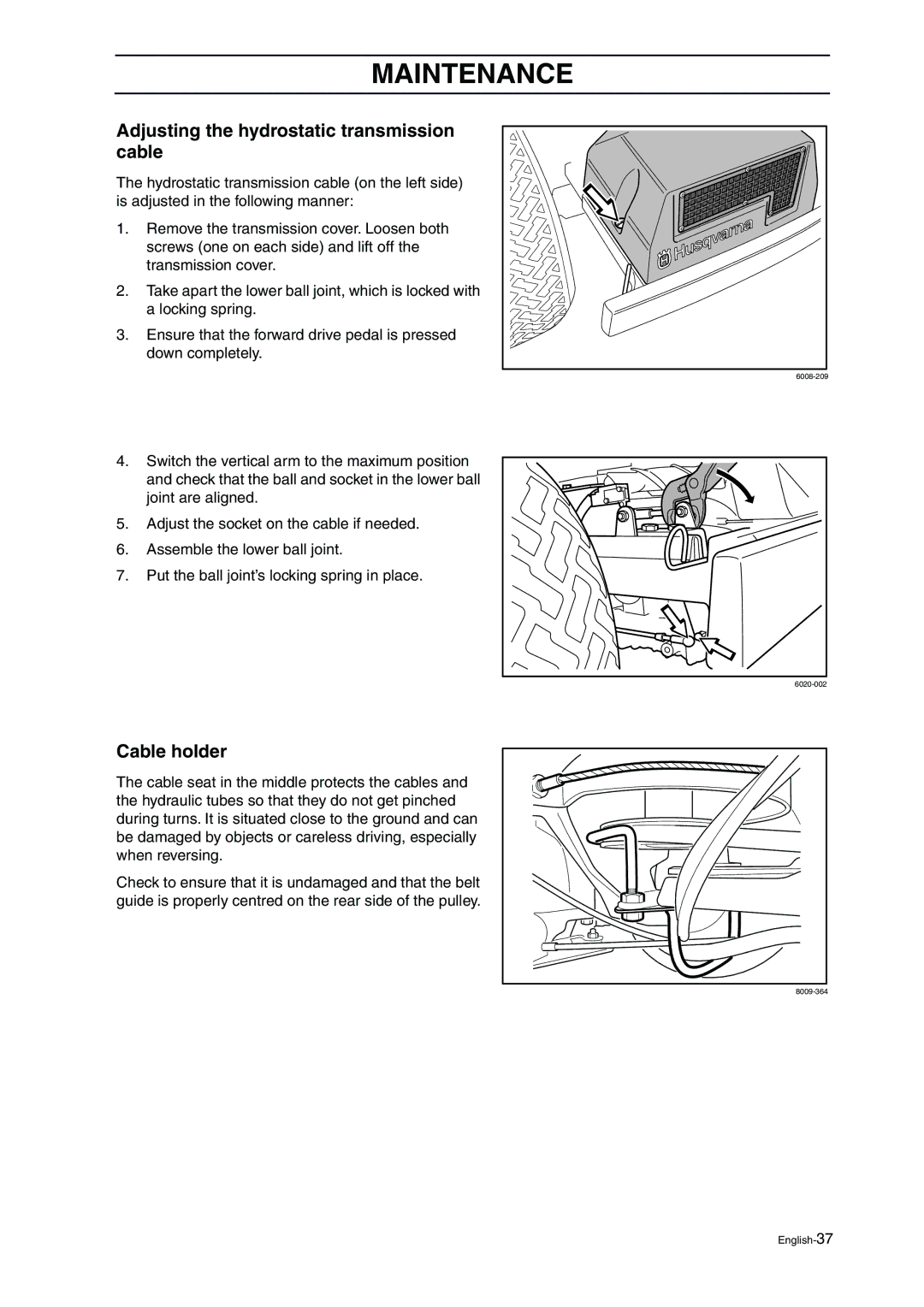 Husqvarna ProFlex 21 manual Adjusting the hydrostatic transmission cable, Cable holder 