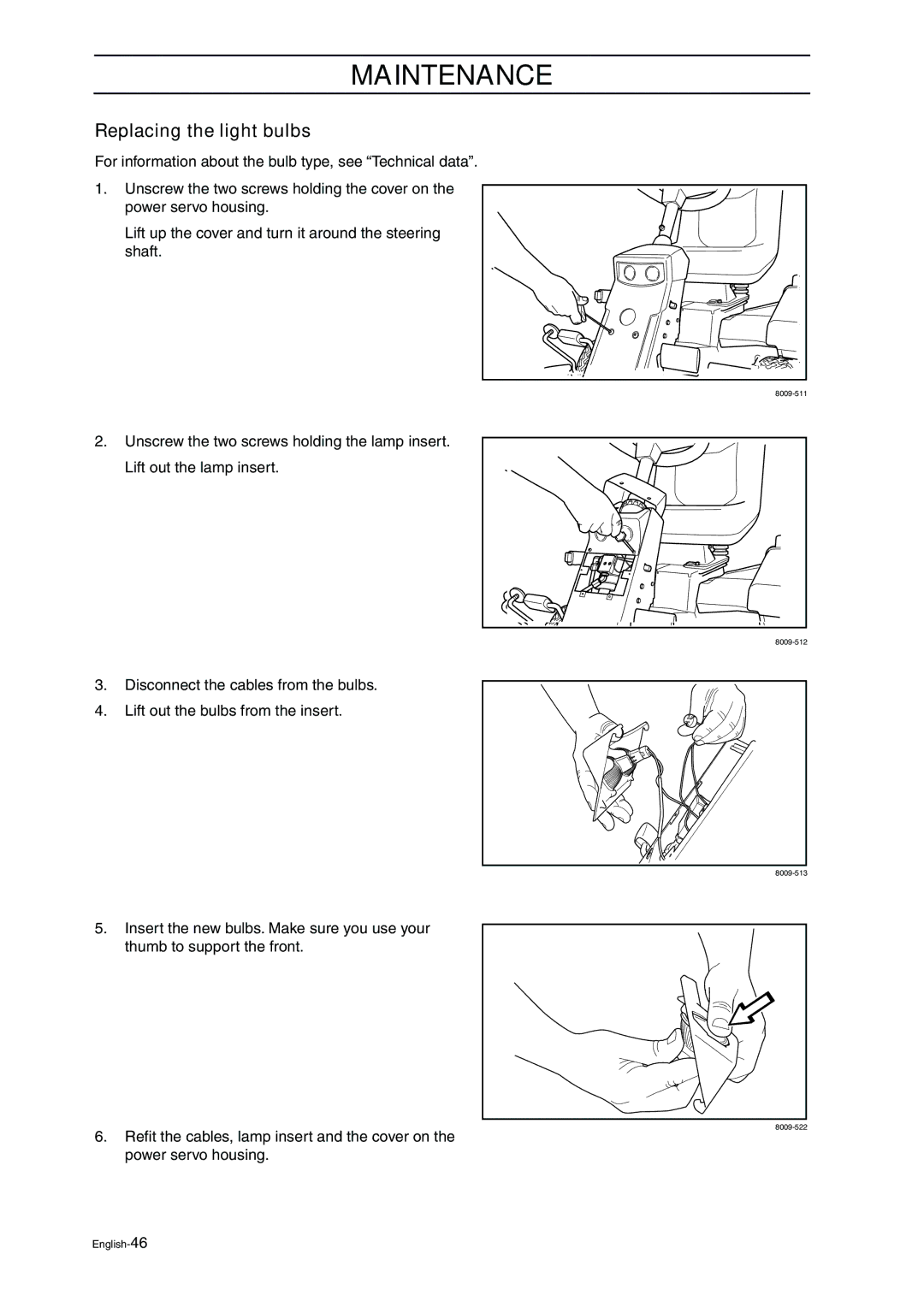 Husqvarna ProFlex 21 manual Replacing the light bulbs 