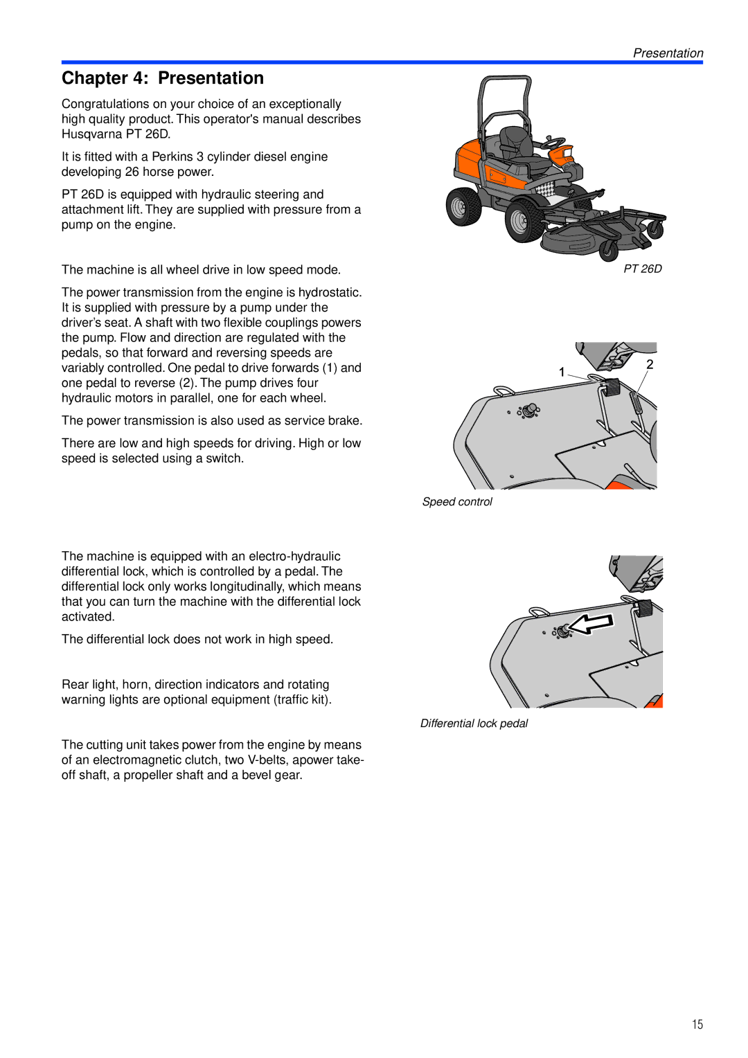 Husqvarna PT26 D manual Presentation 