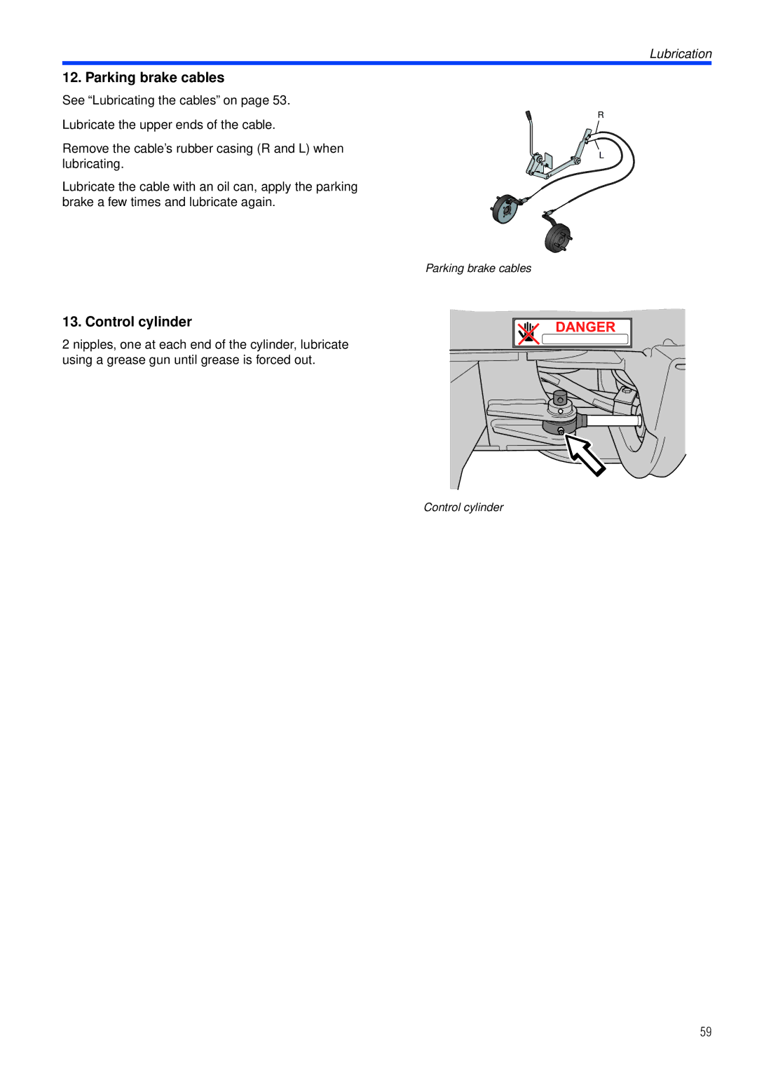 Husqvarna PT26 D manual Parking brake cables, Control cylinder 