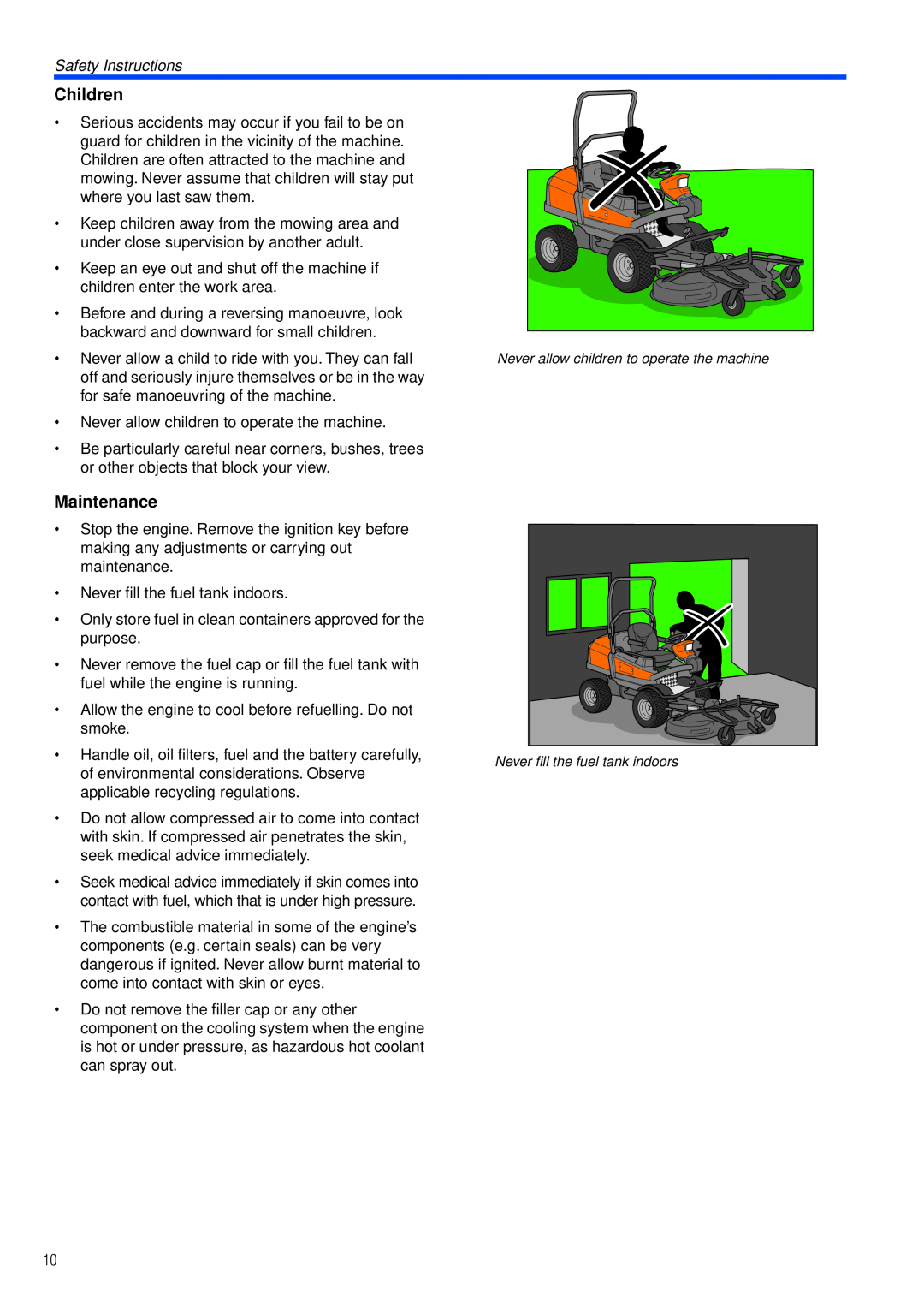Husqvarna PT26 D manual Children, Maintenance, Safety Instructions 